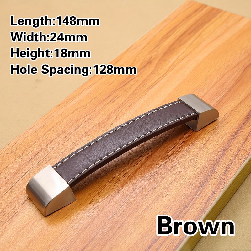 (Brown-128mm)Modern High-grade Leather Handle Knobs Pull Furniture Cabinet Chest Drawer Door Knobs Suitcase Handle Screws Furniture Hardware