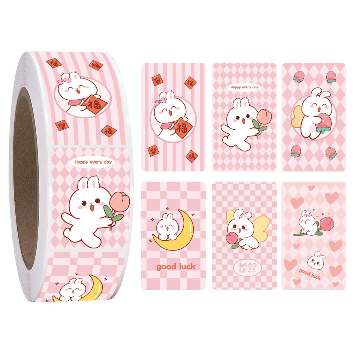 500 Sheets New Year Stickers Happy New Year Rabbit Red Envelopes Seal Labels