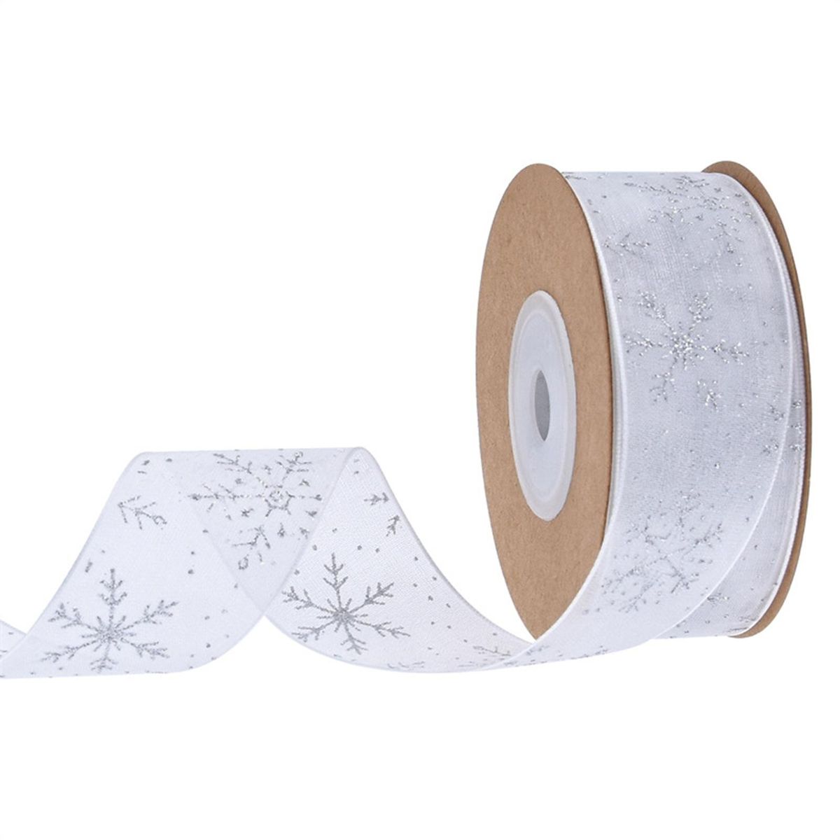 1 Roll Xmas Ribbon Festival Decoration Snowflake Ribbon Silver