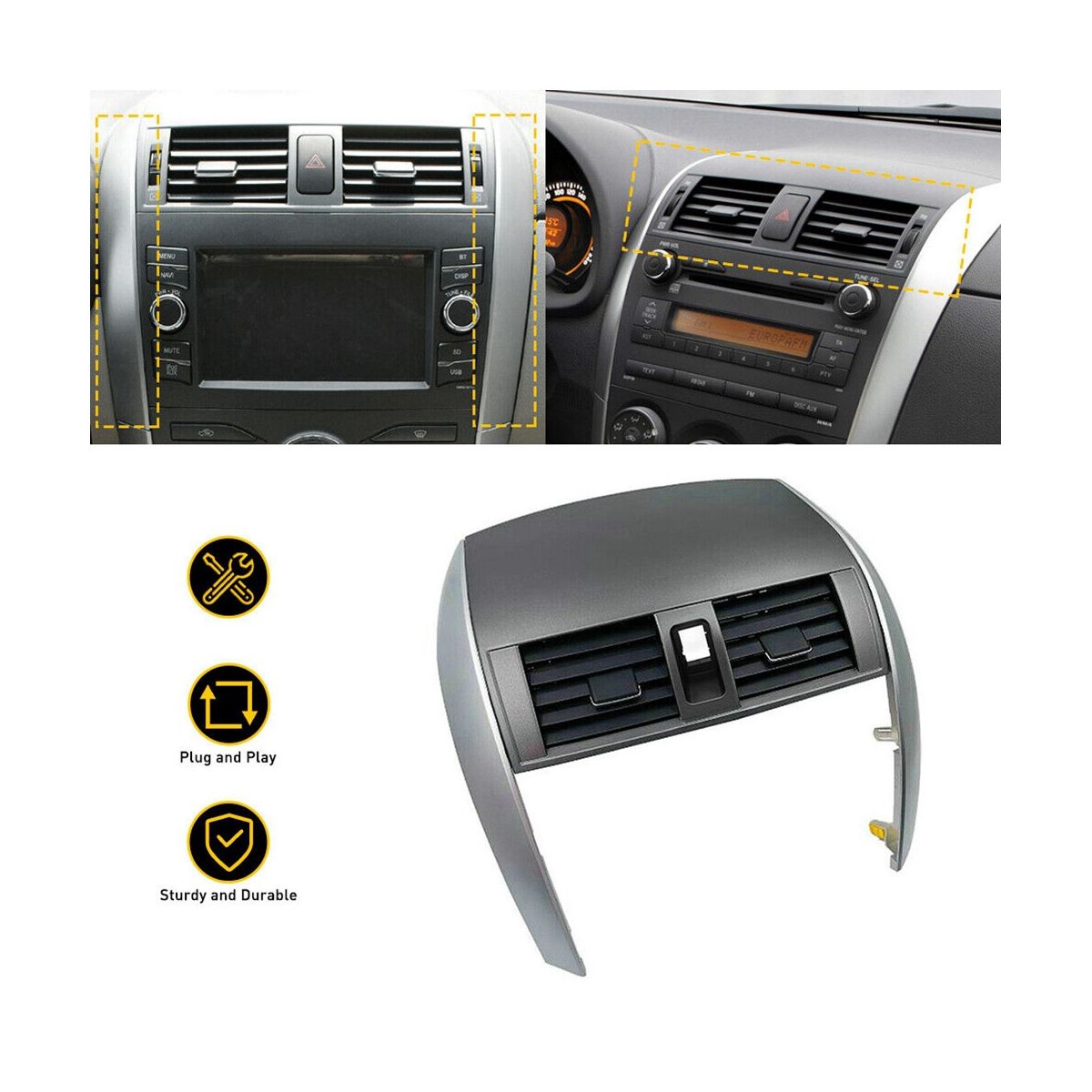 Car Center Dash AC Outlet Air Vent Panel with Strip Trim for Toyota Corolla 2009-2013