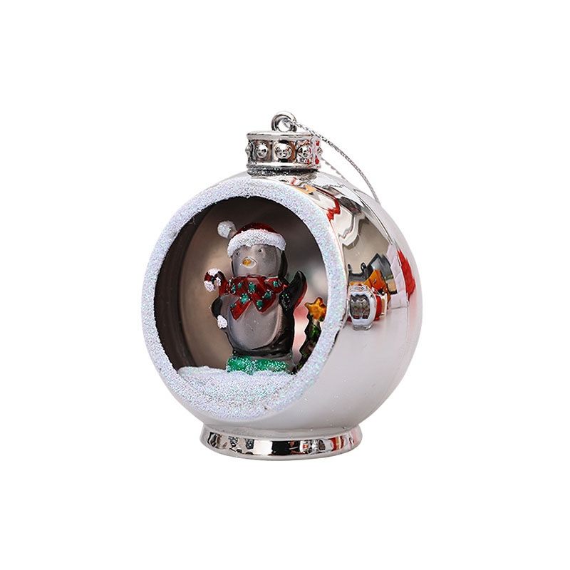 Colorful Lights Electroplating Christmas Ball Semicircle Luminous Decorative Ball(Silver Penguin)