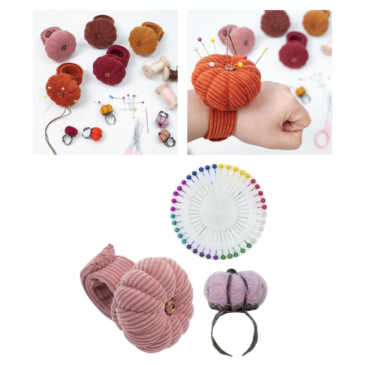 Wrist Pincushion  Pumpkin Shaped For Tailor Craft Projects Pink