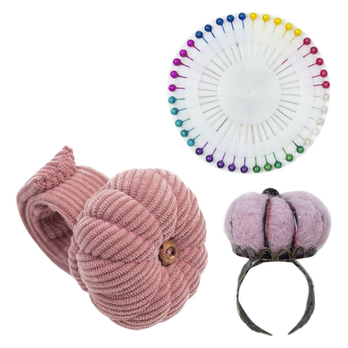 Wrist Pincushion  Pumpkin Shaped For Tailor Craft Projects Pink