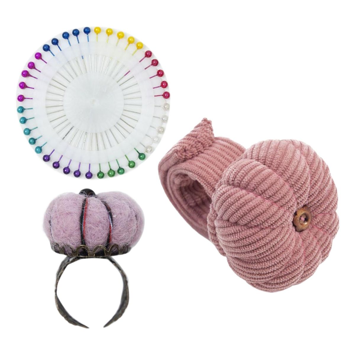 Wrist Pincushion  Pumpkin Shaped For Tailor Craft Projects Pink
