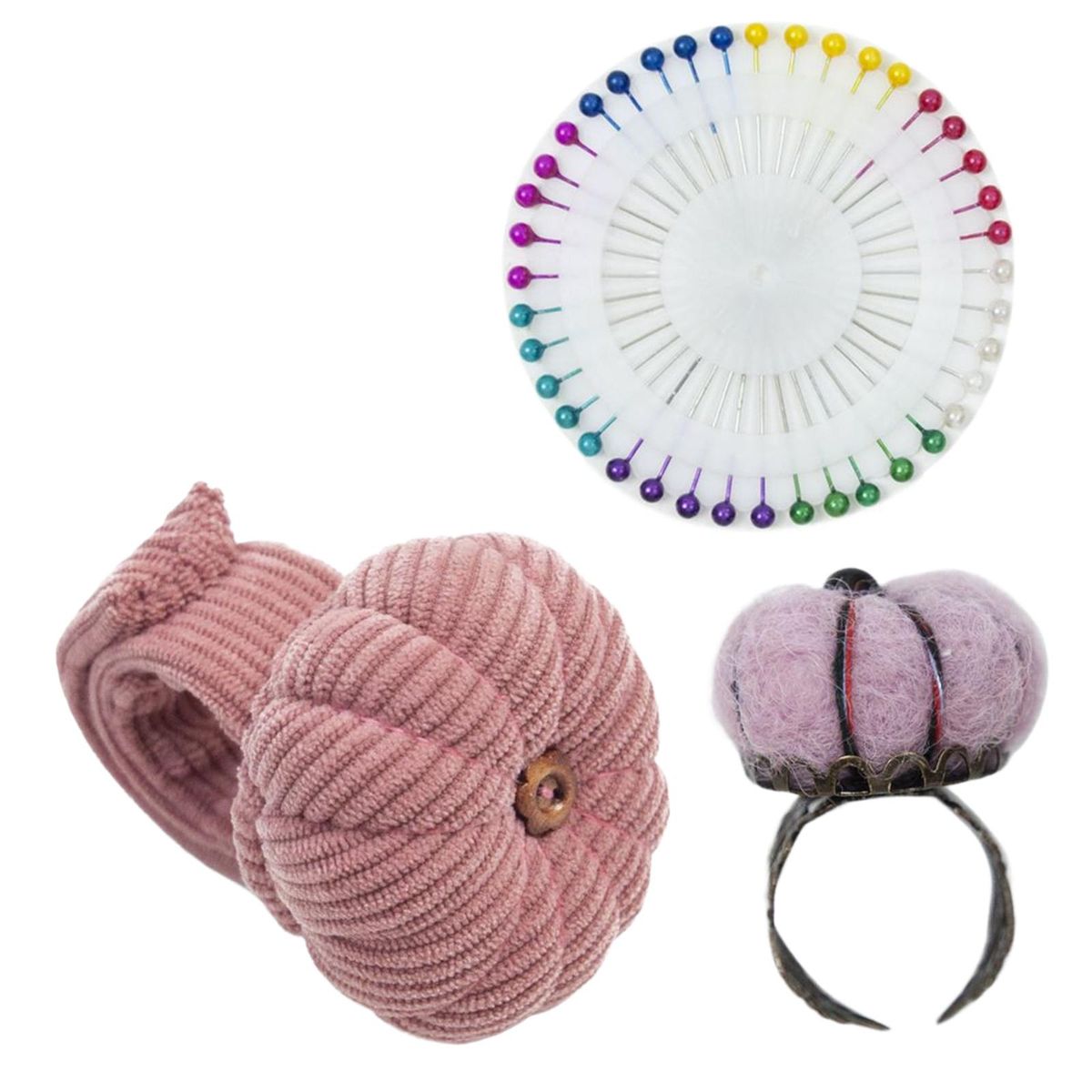 Wrist Pincushion  Pumpkin Shaped For Tailor Craft Projects Pink