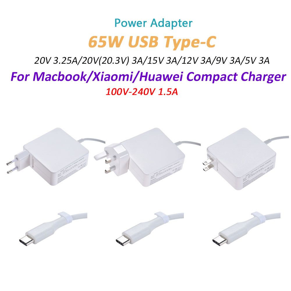 Power Adapter AC DC 100V-240V 1.5A 65W USB Type-C Charger