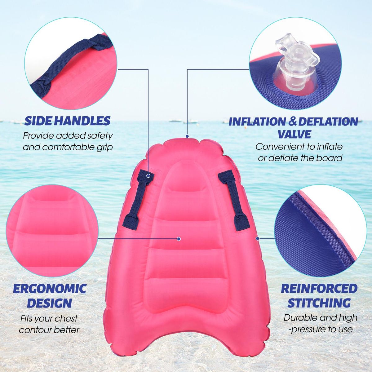 Inflatable Surfboard with Handles Kids Adults Inflatable Swimming Board for Beach Surfing Swimming Water Sports
