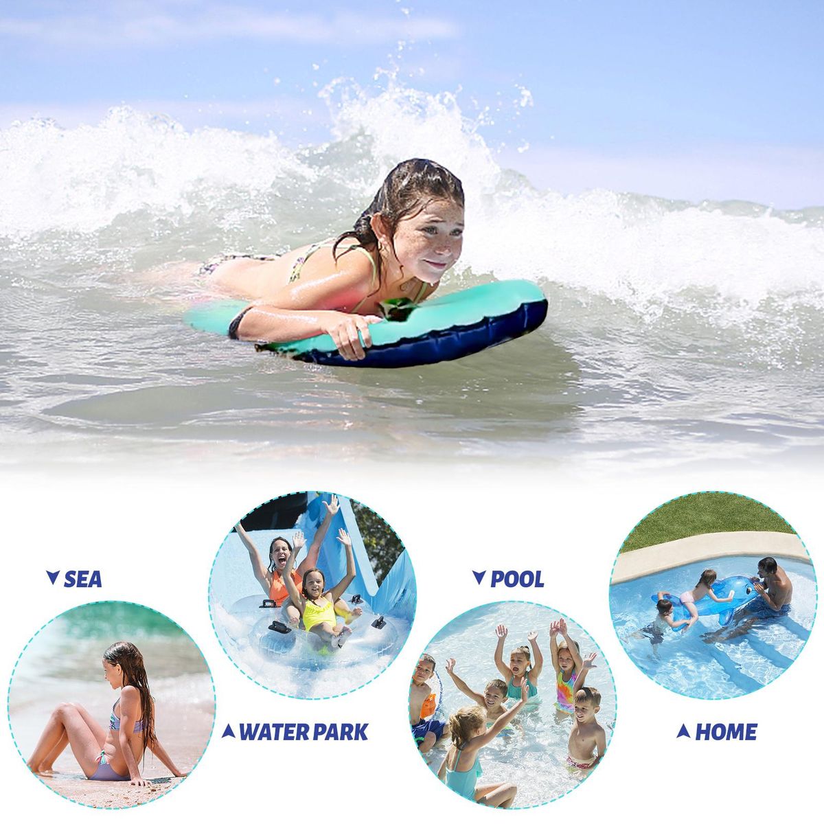 Inflatable Surfboard with Handles Kids Adults Inflatable Swimming Board for Beach Surfing Swimming Water Sports