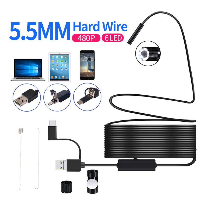 1080P/640P USB Endoscope  Camera 3 In 1 USB/Micro USB/Type-C Endoscope Camera Borescope With 8 LED For Samsung Huawei-5.5mm Single Lens