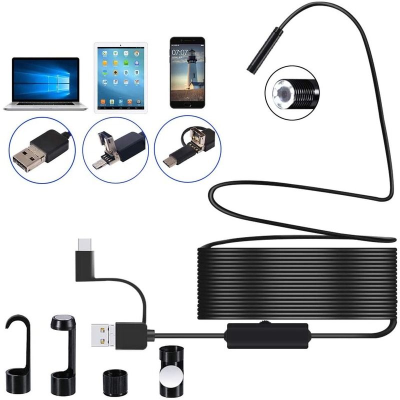 1080P/640P USB Endoscope  Camera 3 In 1 USB/Micro USB/Type-C Endoscope Camera Borescope With 8 LED For Samsung Huawei-5.5mm Single Lens