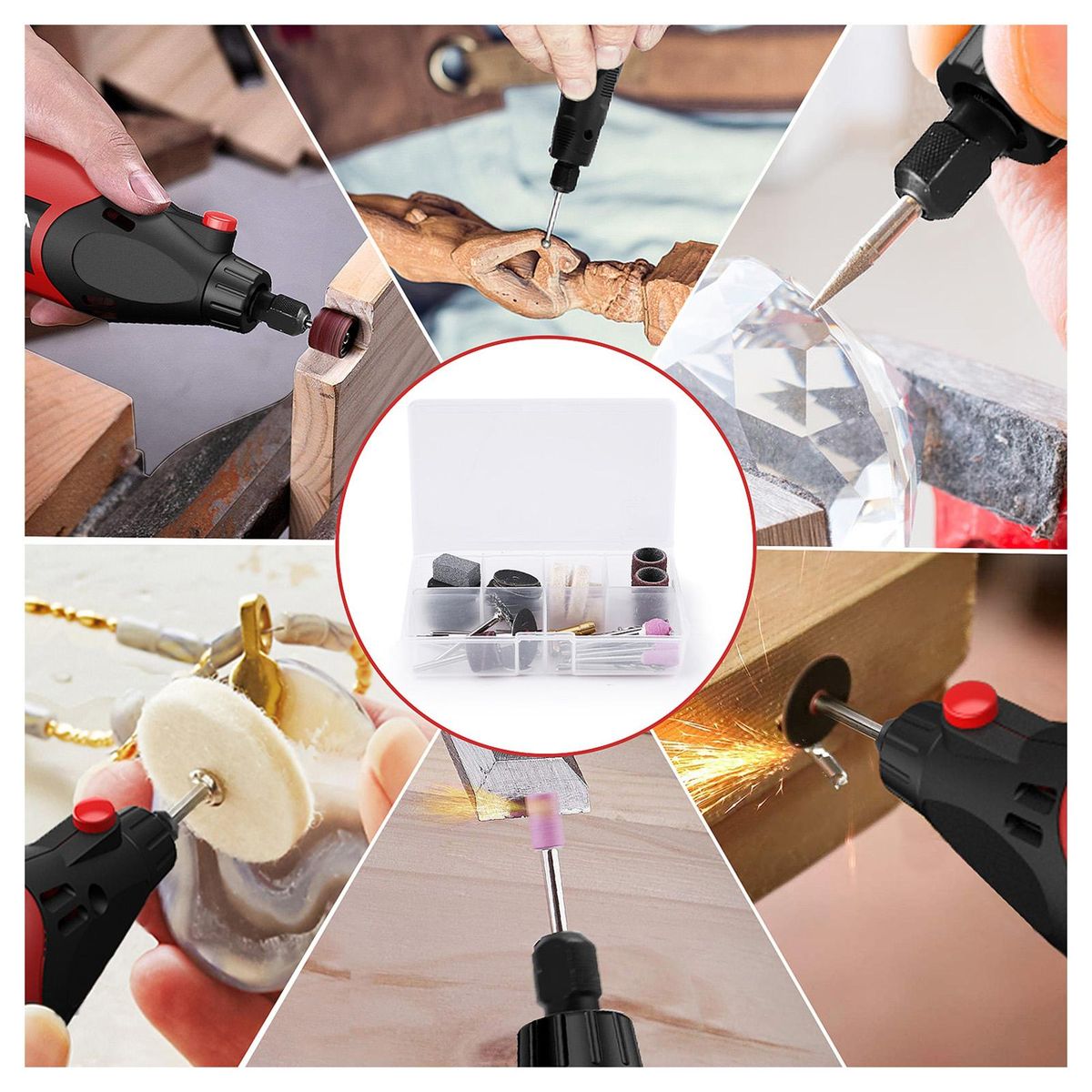 AC Rotary Tool Kit Electric Grinder 6 Variable Speeds 8000-35000RPM 170W for Polishing Carving and Shaping with Carrying Case