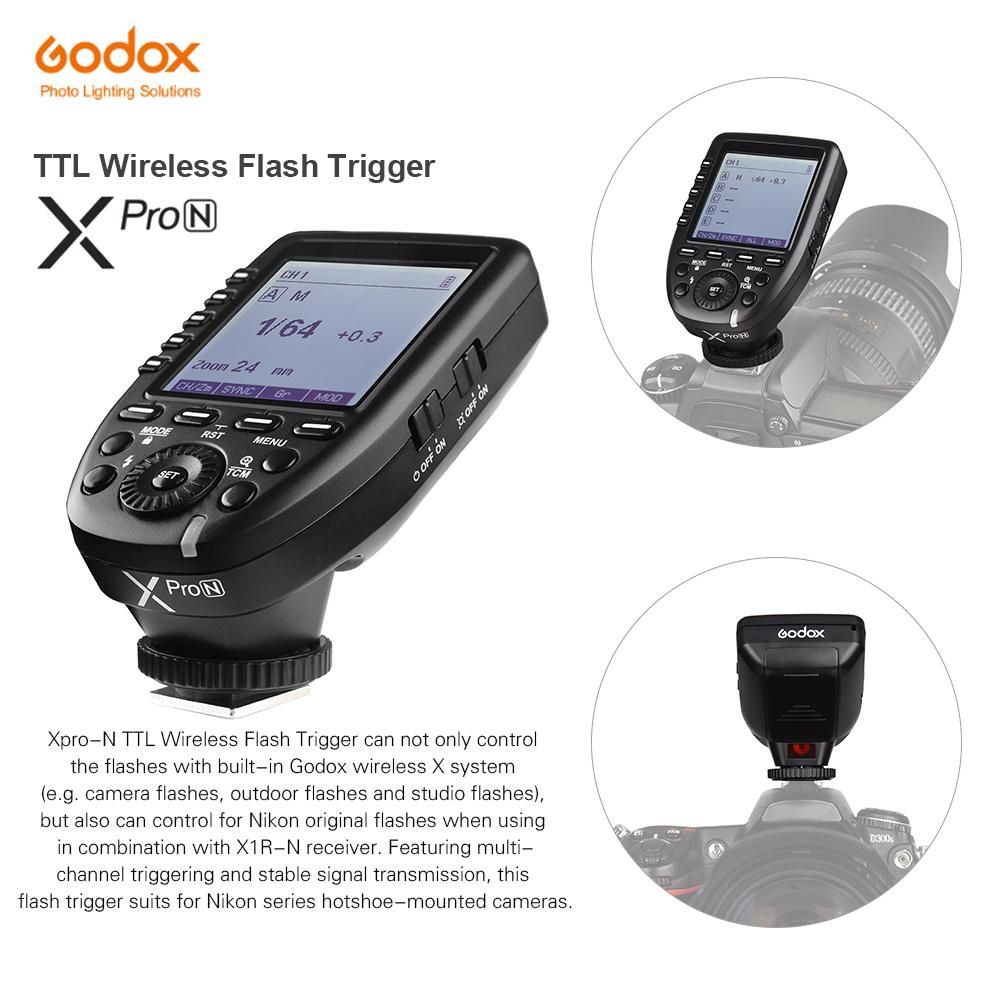 Godox Xpro-N i-TTL Flash Trigger Transmitter with Large LCD Screen 2.4G Wireless X System 32 Channels 16 Groups Support TTL Autoflash 1/8000s HSS for Nikon Series Cameras for Godox Series Camera Flashes Outdoor Flashes and St