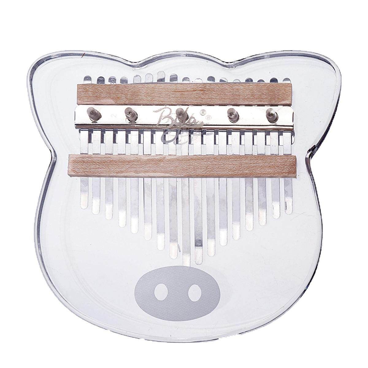 17-Key Transparent Thumb Piano Acrylic Material Cute Cat-Shaped With Carry Bag Note Stickers Cleaning Cloth Off White