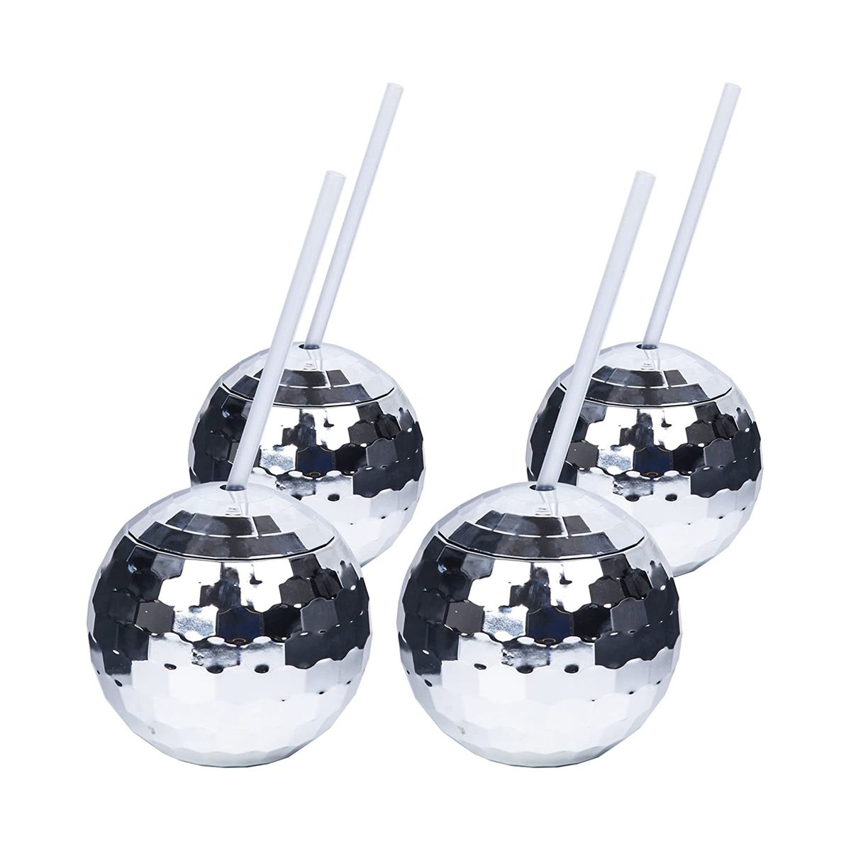 4PCS Disco Ball Cups Unique Cocktail Glasses Bar Tools Party Glasses Flashlight Straw  Goblets Drink Cups Silver