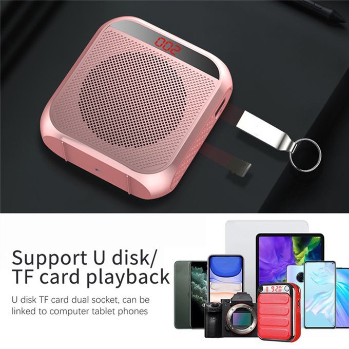 2200mAh Voice Amplifier Megaphone Booster Speaker W/Mic  Rose Gold