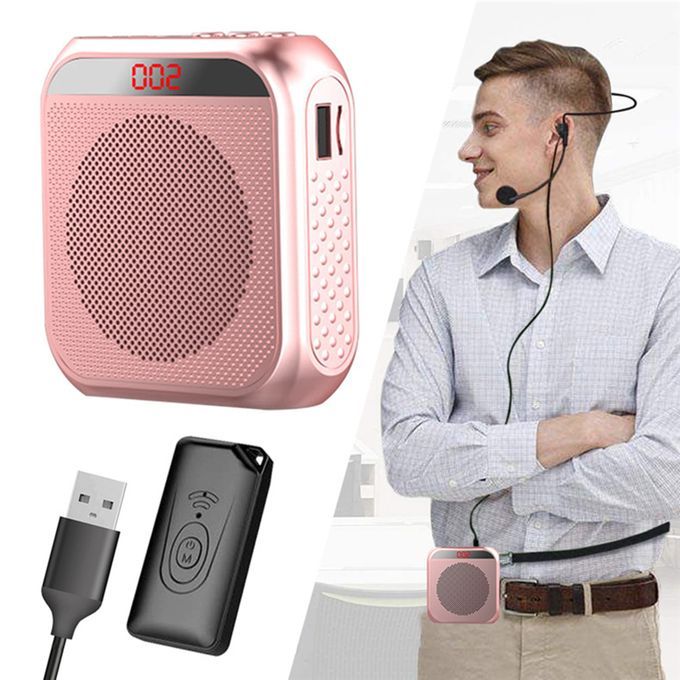 2200mAh Voice Amplifier Megaphone Booster Speaker W/Mic  Rose Gold