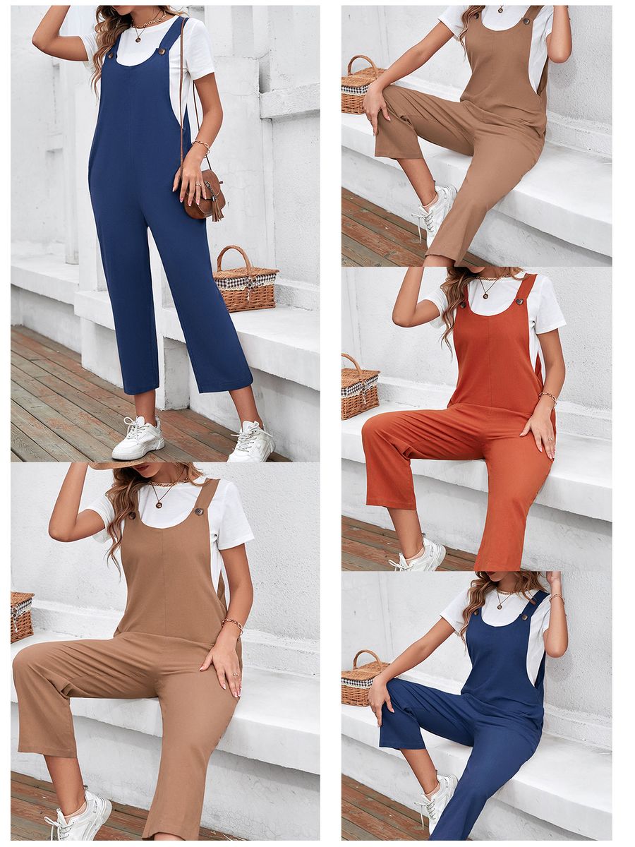 Women Jumpsuit Sleeveless Casual Crop Overalls