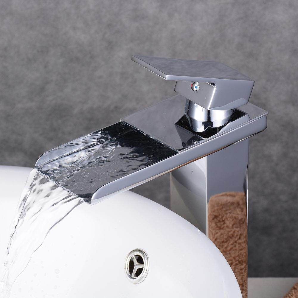 HOOMI Chrome Waterfall Bathroom Bath Faucet Counter Top Tall Basin Mixer Tap 3/8 GE Plug Silver Silver