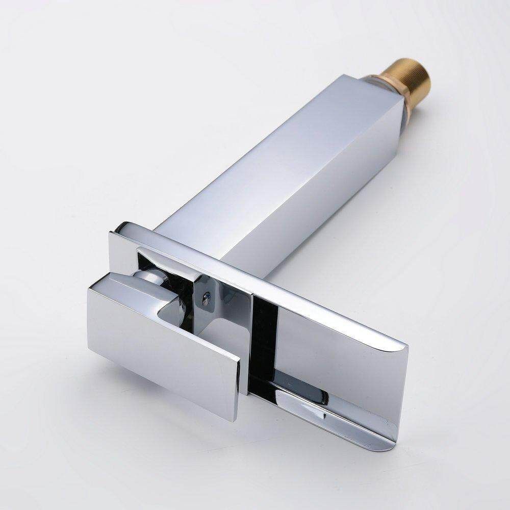 HOOMI Chrome Waterfall Bathroom Bath Faucet Counter Top Tall Basin Mixer Tap 3/8 GE Plug Silver Silver