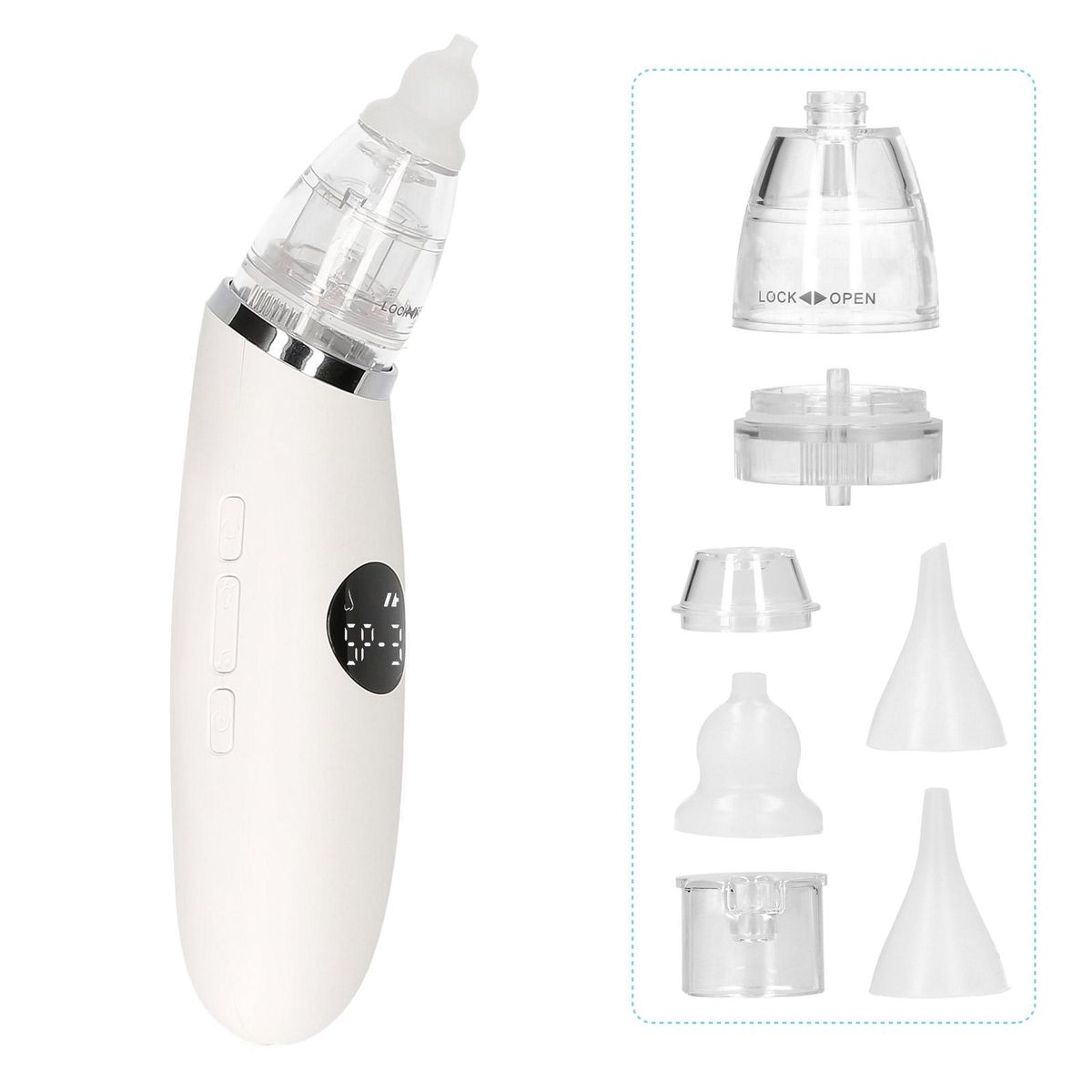 Baby Nasal Aspirator Electric Nose Suction Nose Cleaner with 3 Silicone Tips & Suction Levels LED Display Built-in Flashing Lights and Music