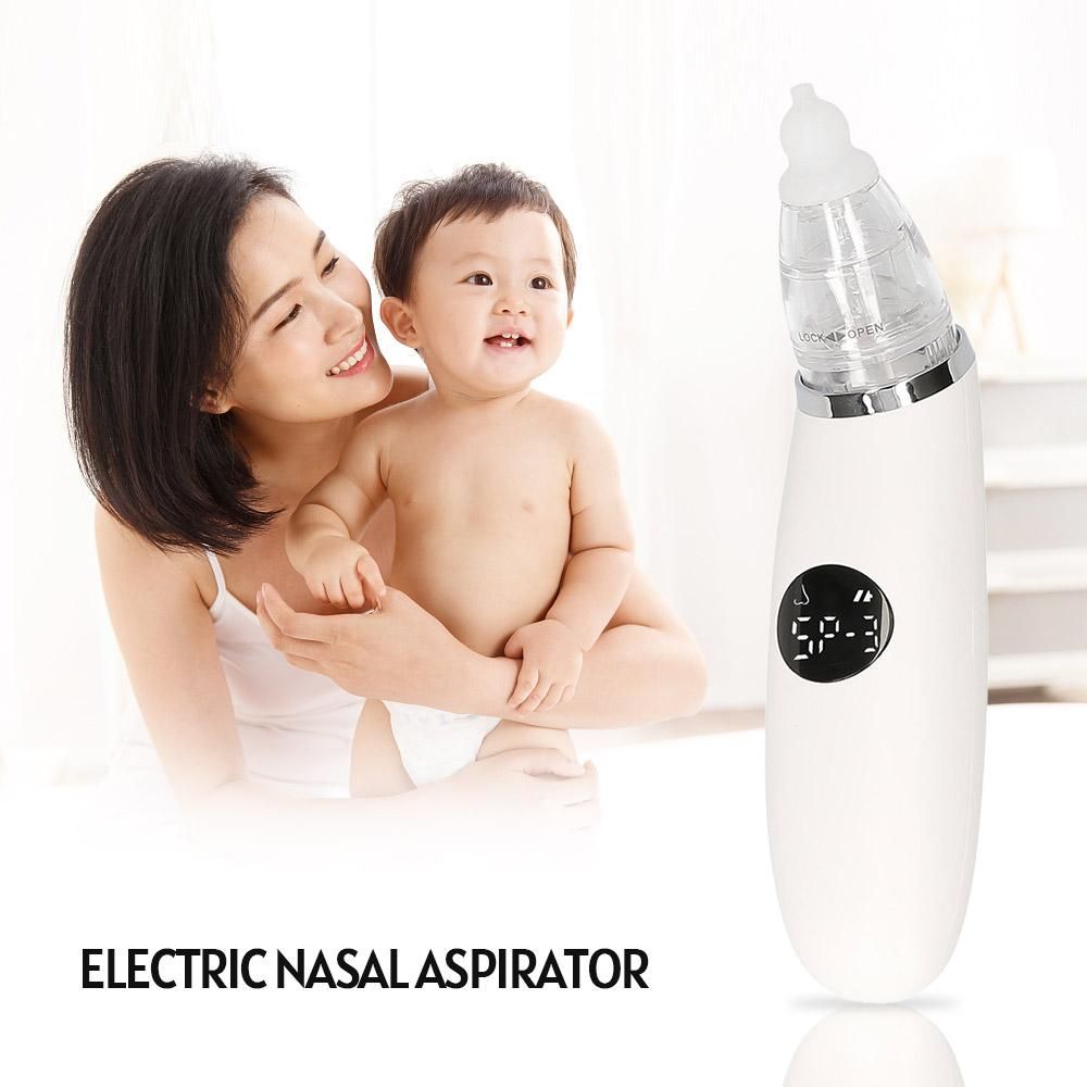 Baby Nasal Aspirator Electric Nose Suction Nose Cleaner with 3 Silicone Tips & Suction Levels LED Display Built-in Flashing Lights and Music