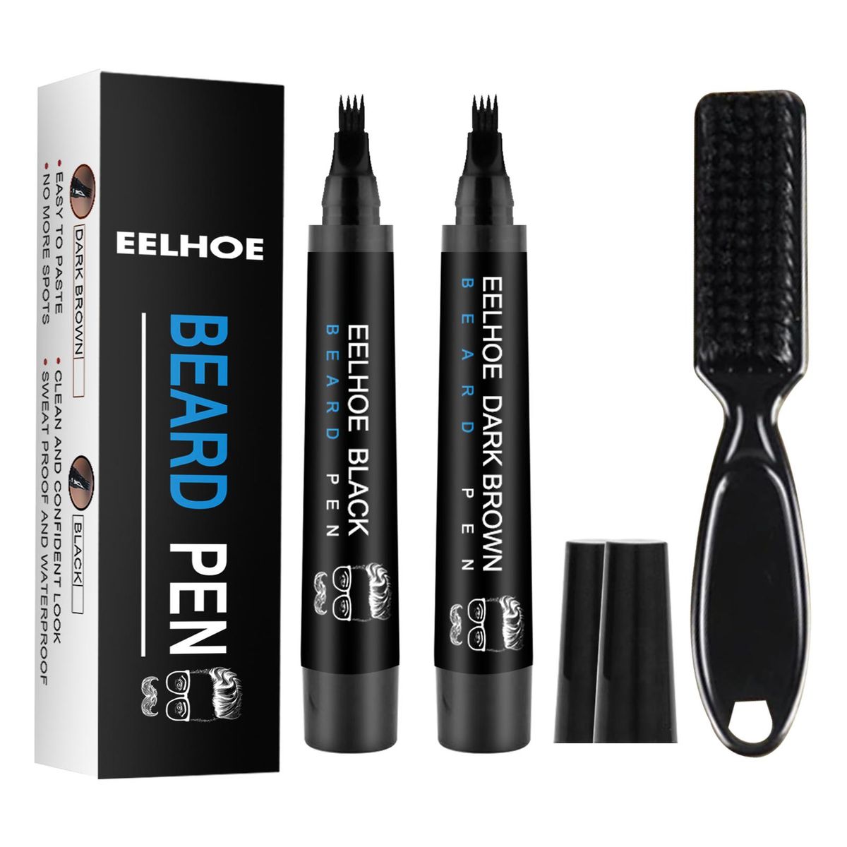 EELHOE Wild Bristle Lastics Care Brush Four Forks Head Beard Filler Pen Suit