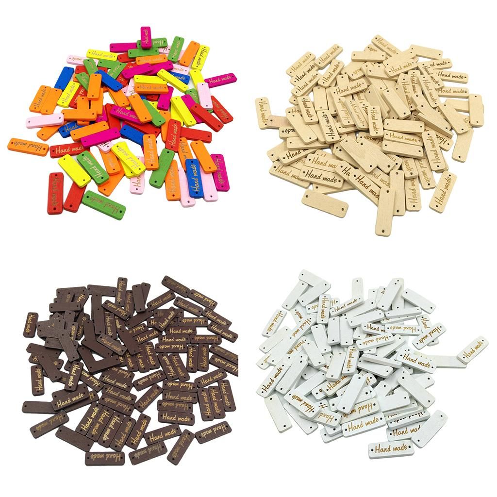 50x Handmade Label -holes Buttons Tags For Sewing Clothing Brown