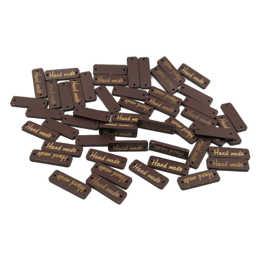 50x Handmade Label -holes Buttons Tags For Sewing Clothing Brown