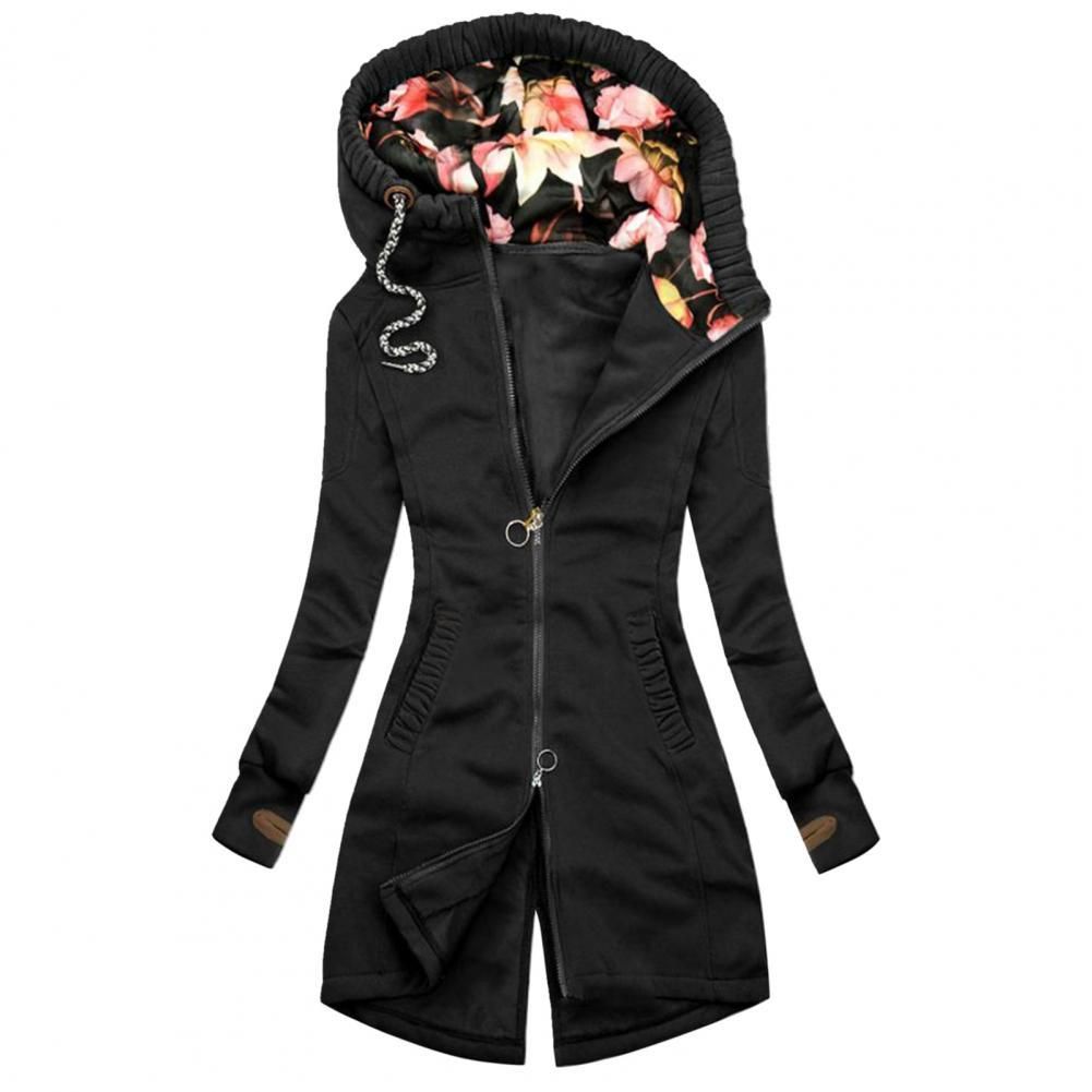 Women's Jackets Long Sleeve Coat Zip Irregular Floral Print Hood Jacket Lady Coat Autumn Winter Women Clothes