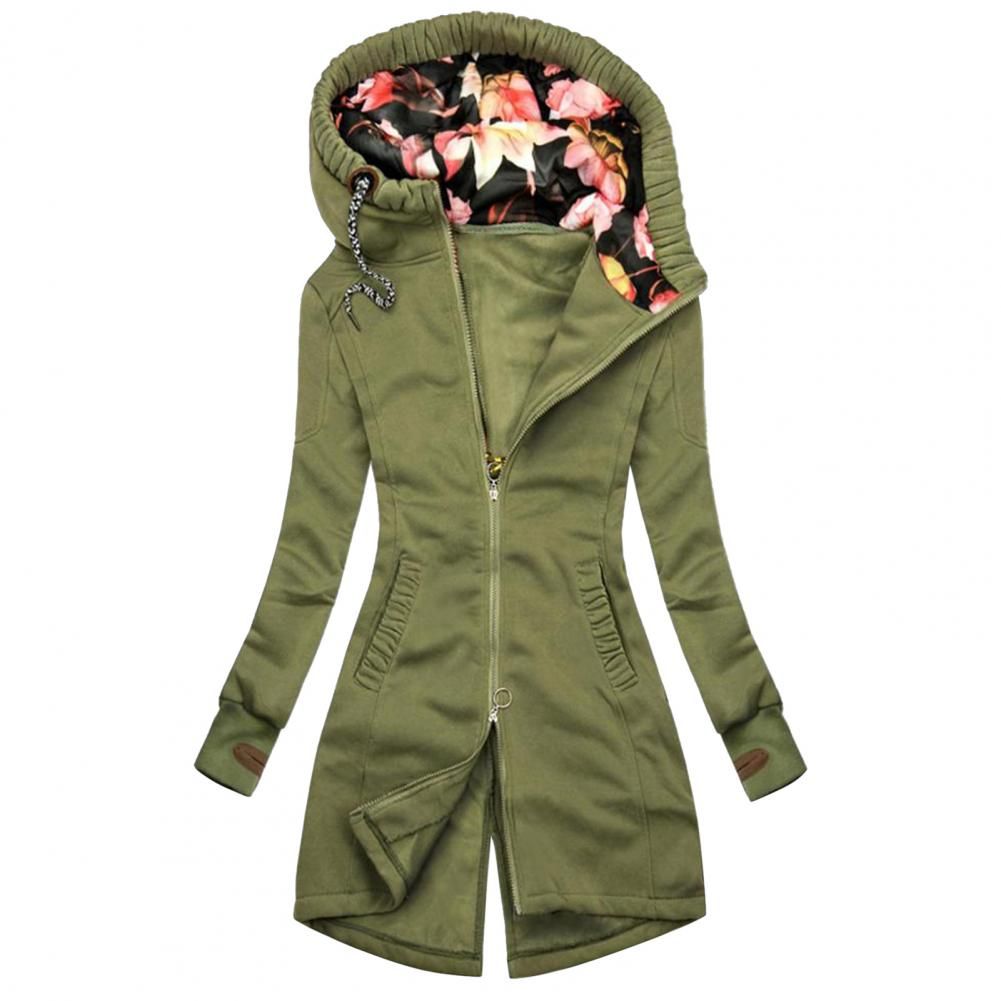 Women's Jackets Long Sleeve Coat Zip Irregular Floral Print Hood Jacket Lady Coat Autumn Winter Women Clothes