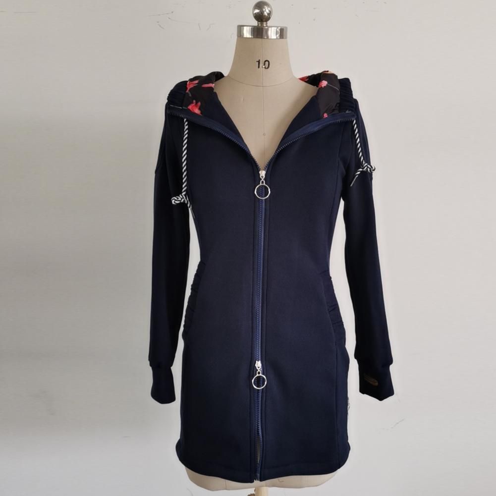 Women's Jackets Long Sleeve Coat Zip Irregular Floral Print Hood Jacket Lady Coat Autumn Winter Women Clothes