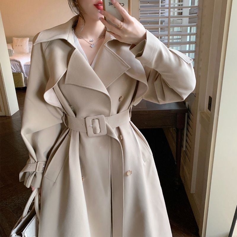 Cheap Wholesale 2021 New Korean Fashion Casual Long Trench Coat For Women Coats Ladies Work Wear Nice Female OL Jacket BAt162