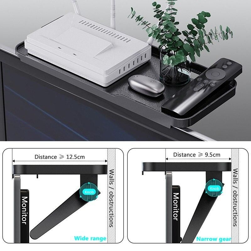 TV Screen Top Storage Shelf Rack Holder Adjustable Computer Monitor Desktop Stand TV Rack Display Shelf Organizer Bracket