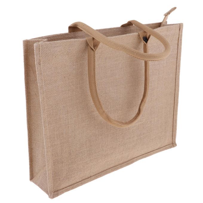 Outing Portable Burlap Jute Zipper Shopping Handbag Line Bag Safe