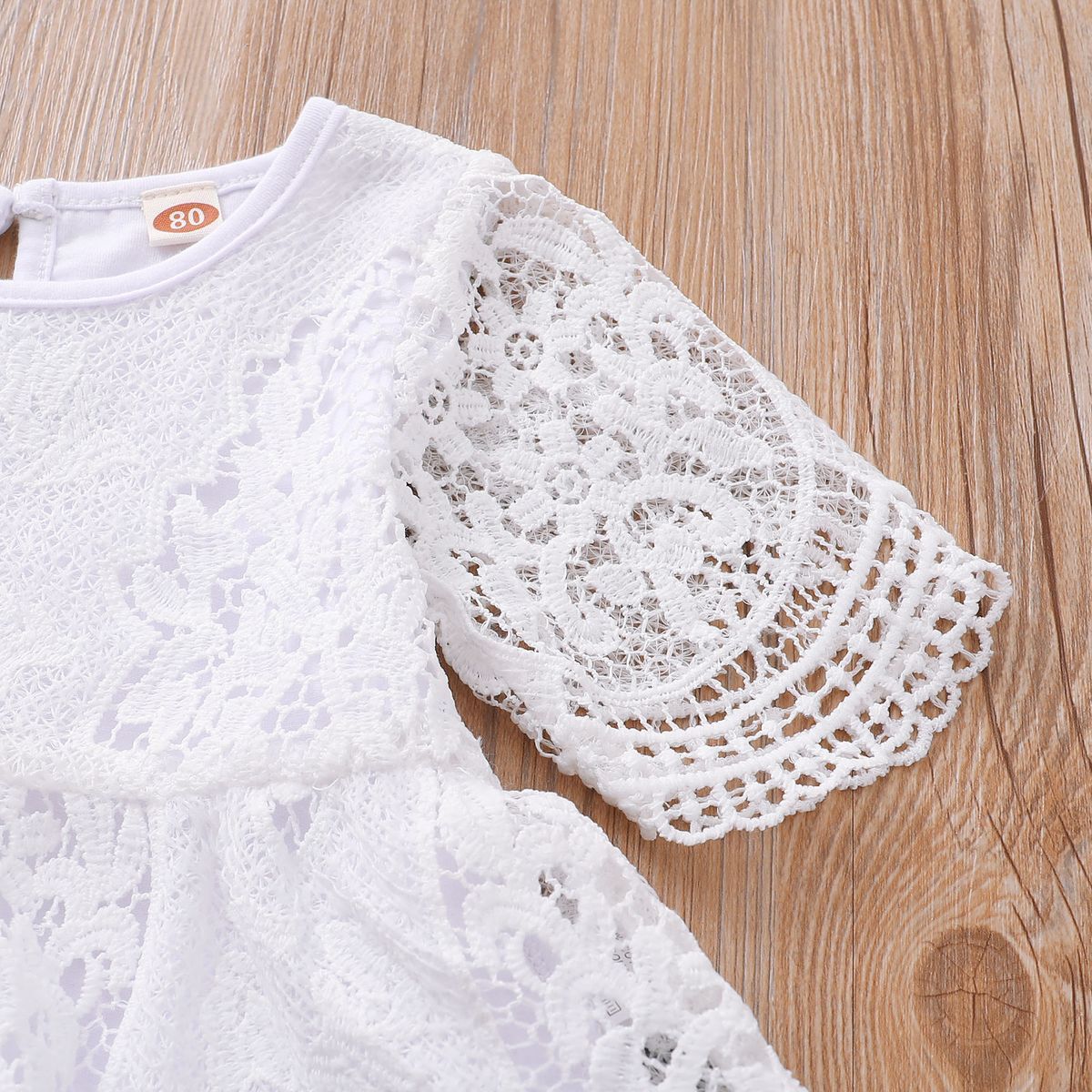 Baby Girls Gorgeous Lace Patchwork Blouse With Ripped Holes Jeans