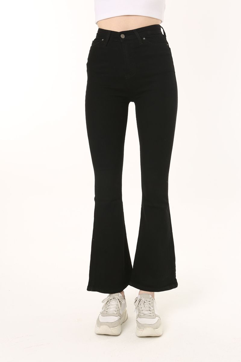 Women Black High Waist Stretch Flare Jean Trousers