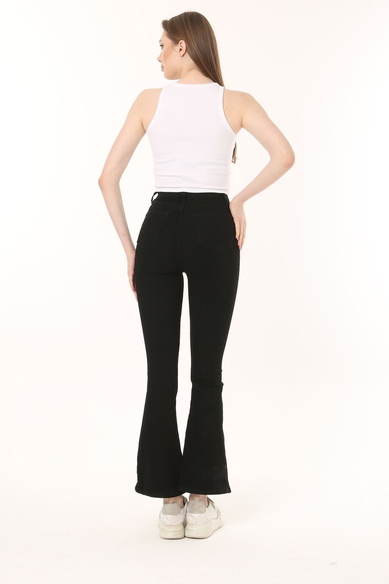 Women Black High Waist Stretch Flare Jean Trousers