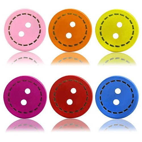 100Pcs 2 Holes Colorful Mixed Round Wooden Buttons Sewing DIY Craft Scrapbooking