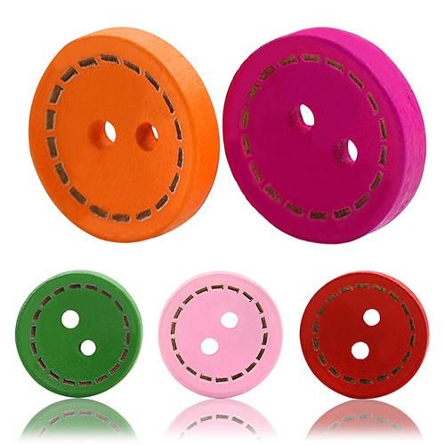 100Pcs 2 Holes Colorful Mixed Round Wooden Buttons Sewing DIY Craft Scrapbooking