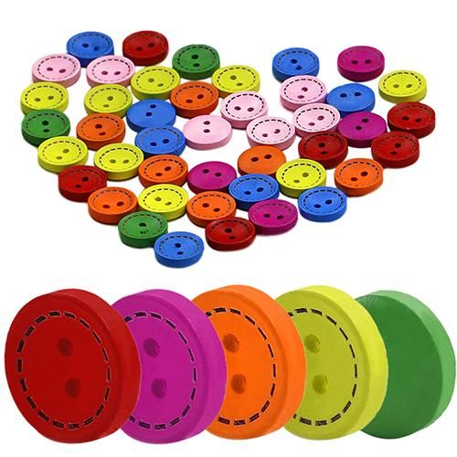 100Pcs 2 Holes Colorful Mixed Round Wooden Buttons Sewing DIY Craft Scrapbooking