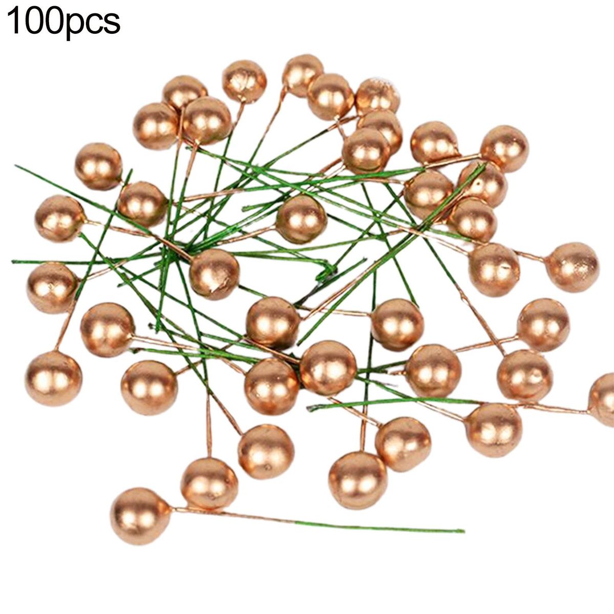 100 Pcs Christmas Berry Decorations Golden Holly Berries Ornaments B