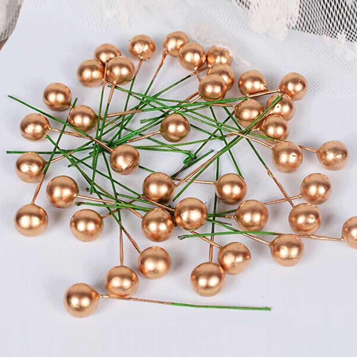100 Pcs Christmas Berry Decorations Golden Holly Berries Ornaments B