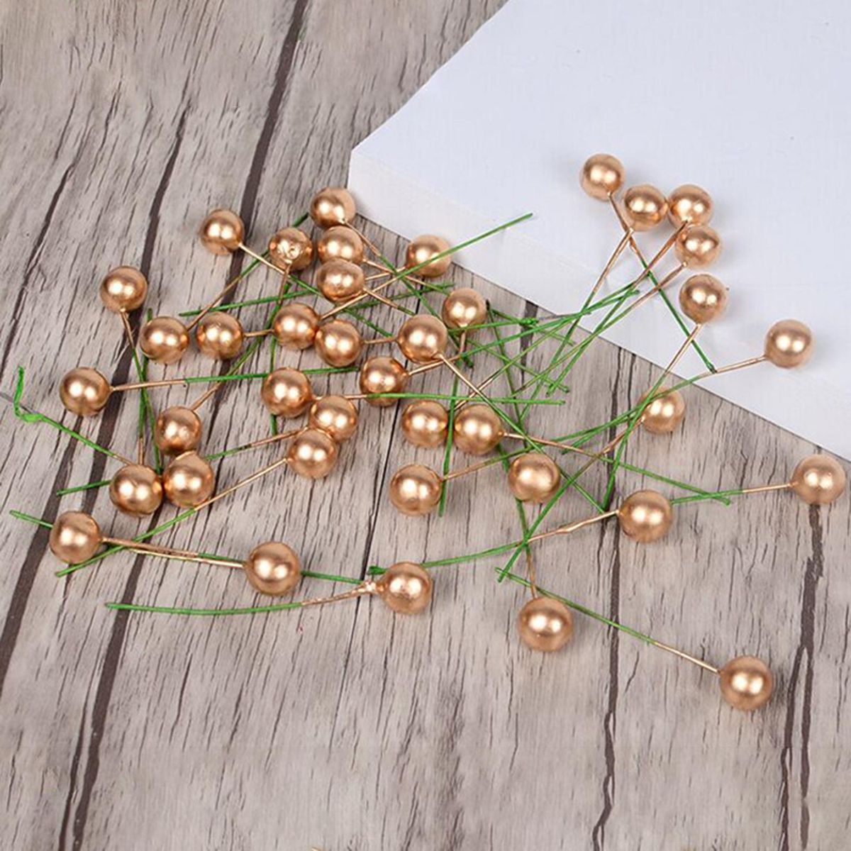100 Pcs Christmas Berry Decorations Golden Holly Berries Ornaments B