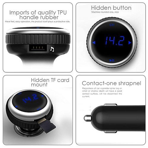 Wireless Bluetooth FM Transmitter Car Charger, Car Radio Adapter MP3 Player Music Hands-free Car Kit With LED Display ,Support TF Card And USB Flash Disk Play (Black) By HT