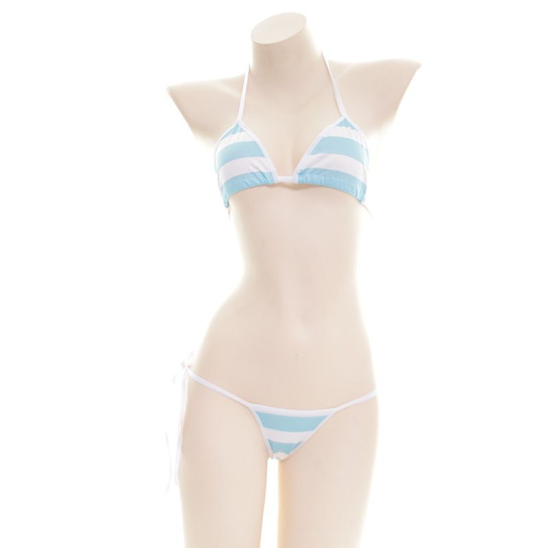 (Bluestripe)Japanese Women  Black Bikini Set Simple Design Underwear Set Y