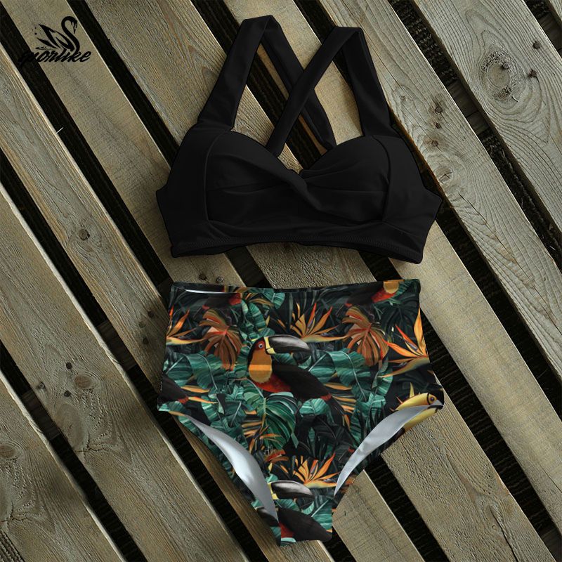 (NDL2010D4)y High Waist Bikini 2021 Halter Plus Size Swimwear Women Swimsuit