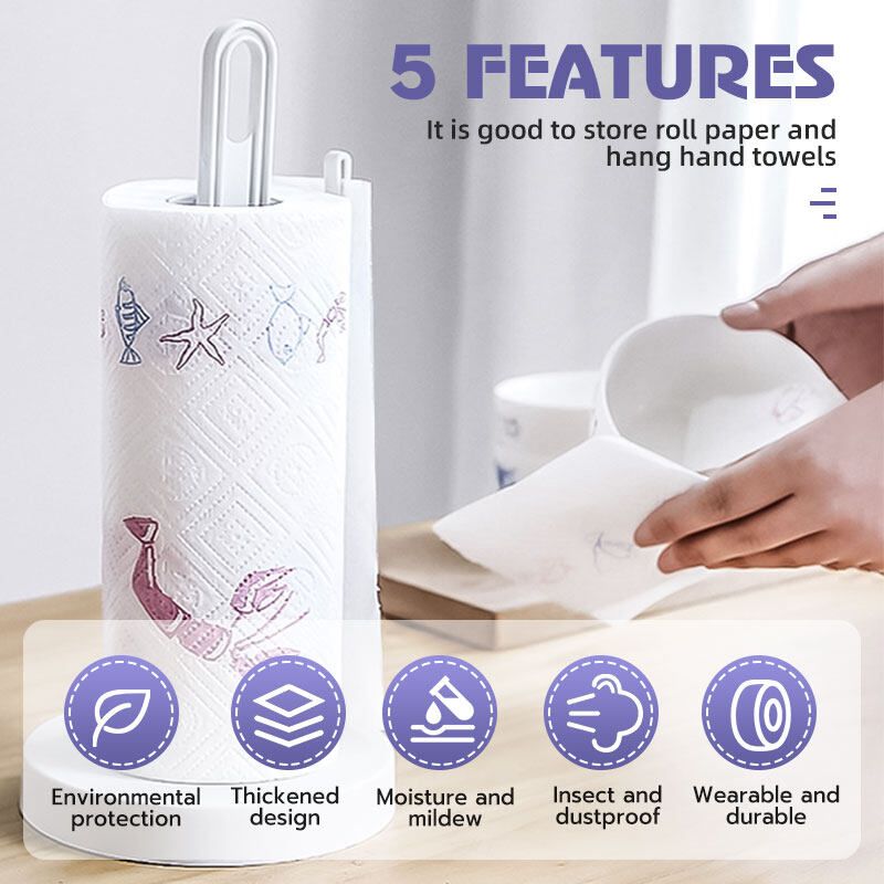 1pcs Paper Towel Holder UHBGT Kitchen Paper Hanger Rack Bathroom Towel Roll Stand Organizer Countertop Wooden Plastic Material For Cabinet Table Kitchen Paper Napkin Rack Creative Desktop Free-punch Paper Towel Rack Storage R