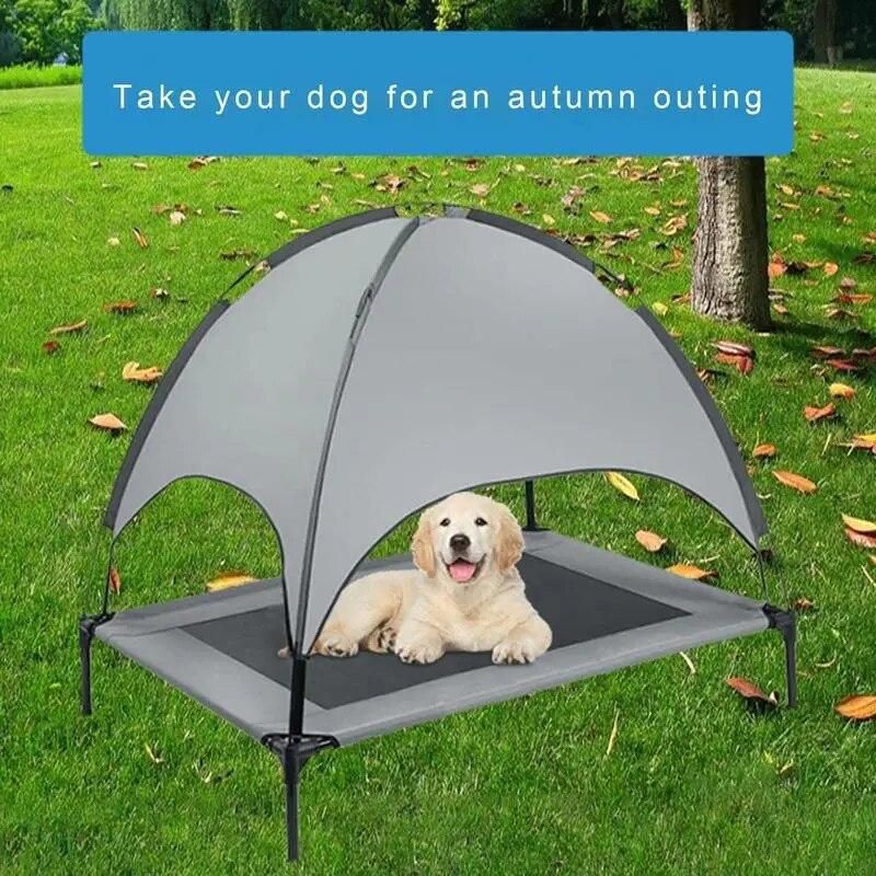Outdoor Dog Bed Elevated Pet Cot With Removable Canopy Shade Tent Portable Raised Pet Cot Cooling Bed For Camping Beach