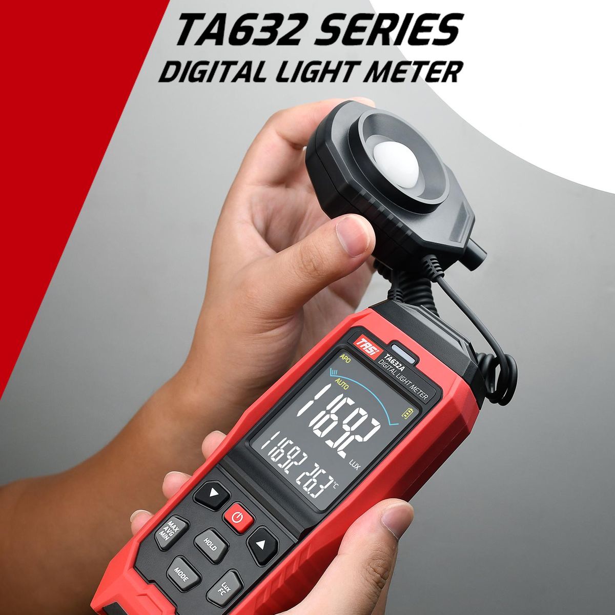 TASI TA632A LCD Digital Light Meter Mini Digital Lux Meter Handheld Illuminometer Luminometer Photometer Luxmeter Light Meter 0-200000 Lux