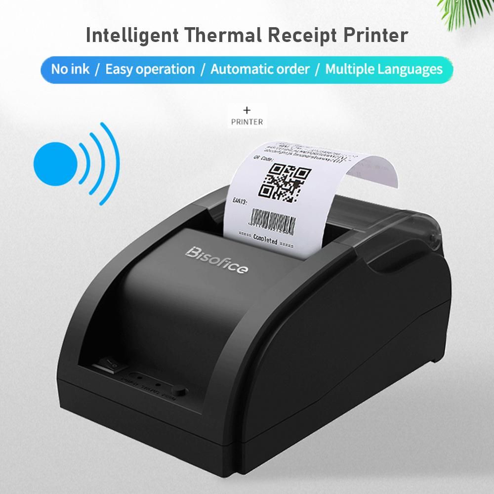Bisofice Desktop 58mm Thermal Receipt Printer Wireless Barcode Printer USB+BT Connections with 1 Roll Paper Inside Support ESC Command Cashbox Connecting Compatible with Windows Android iOS System for Supermarket Retail Store